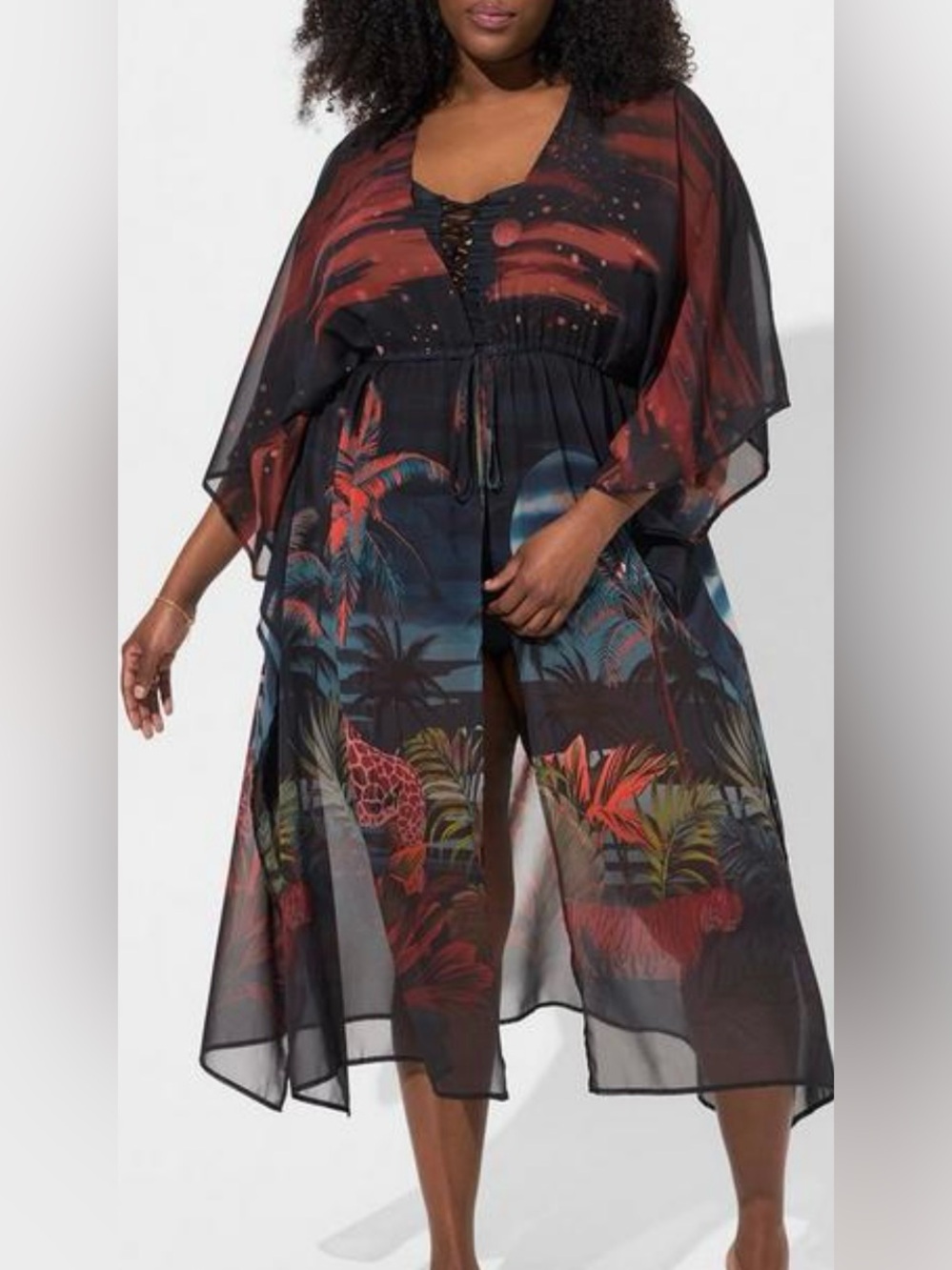 $65 very good Torrid Oversized
Maxi Kimono Swim coverup Tropical Shadows